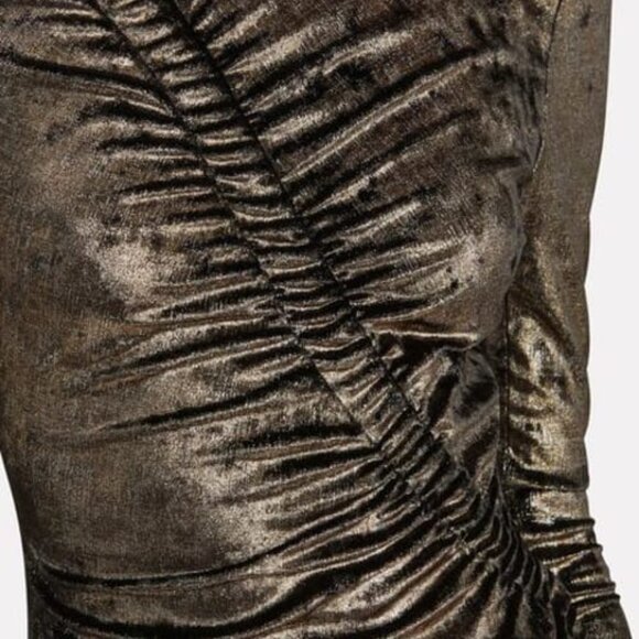 Ronny Kobo‎ Gold Metallic Yardan Velvet Ruched Mini Long Sleeve Dress S - Picture 3 of 7